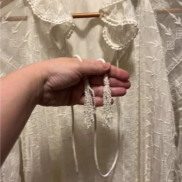 Zara White Sheer Ruffled V-Neck Tunic Dress - Picture 3 of 5